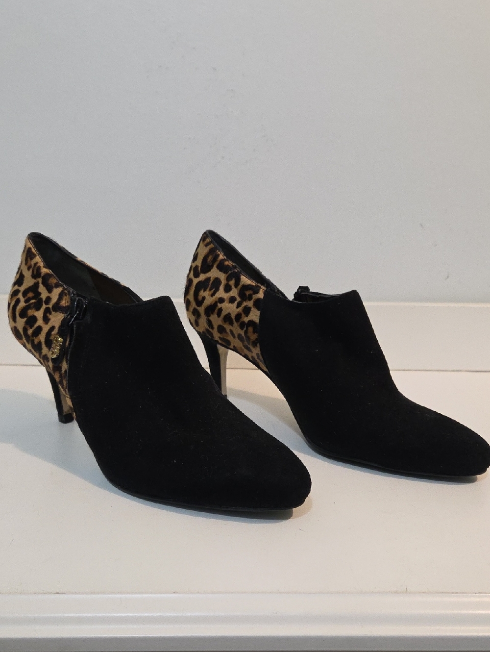 Black Suede & Leopard Accent Women's Ankle Booties